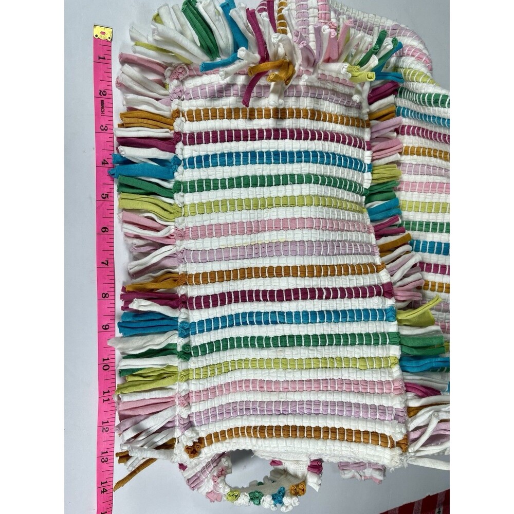 Shiraleah Chicago Recycled Cotton Rag Tote Bag Multi-Color Striped Boho Fringe - Picture 8 of 14